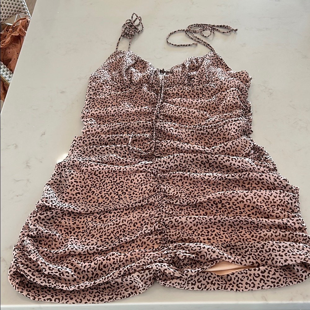 Leopard Print Ruched Mini Dress